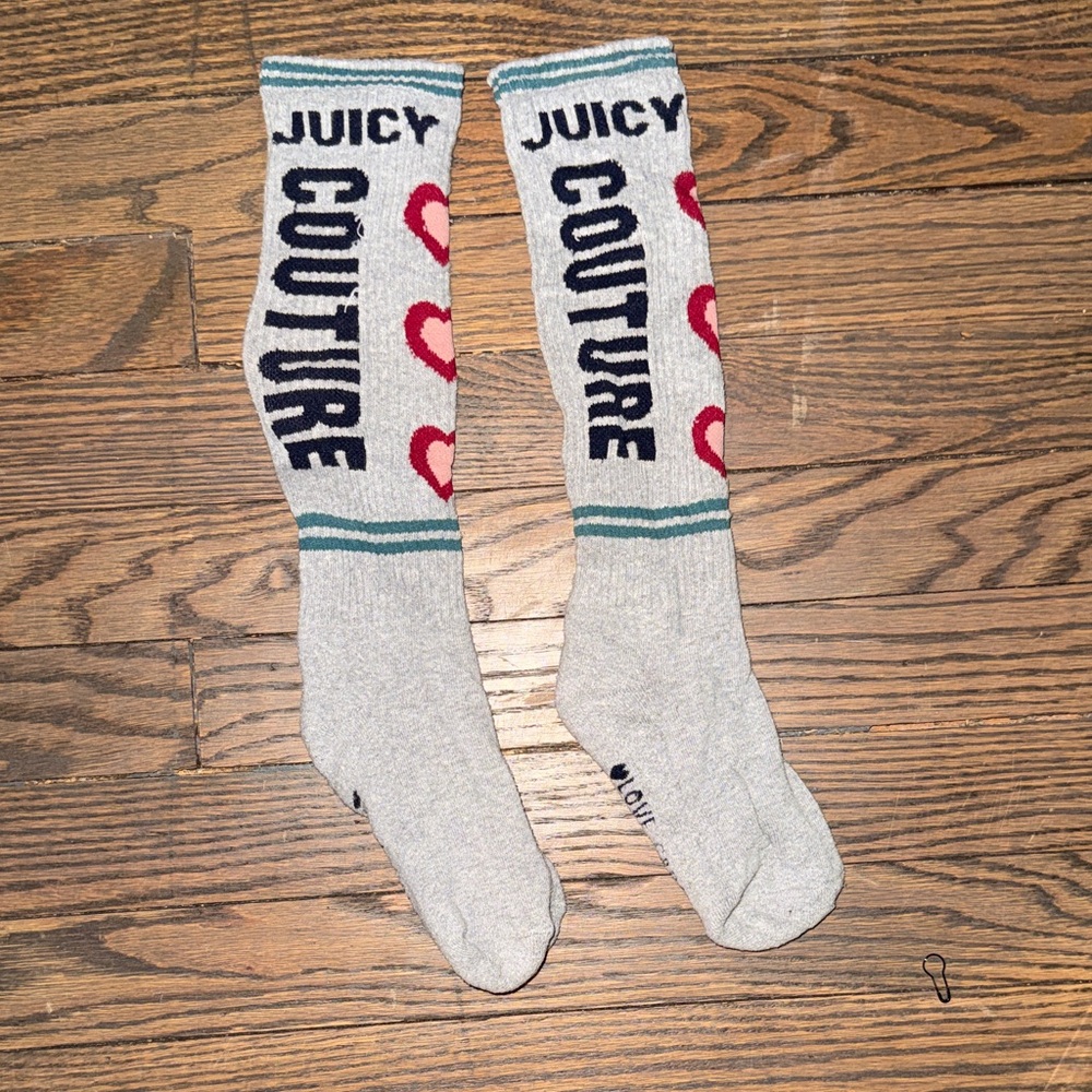 Juicy Couture Gray Knee Socks with Red Heart Accents